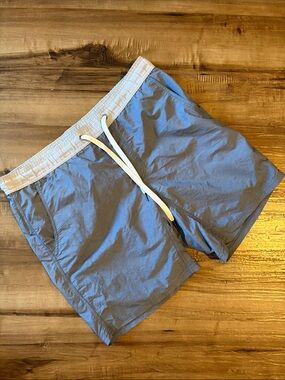The Normal Brand Mens Light Blue Swim Board Shorts with White Waistband